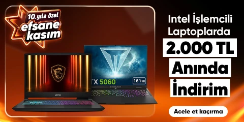 Intel İşlemcili Laptoplarda 2000TL Kupon Fırsatı