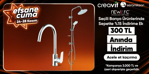 Creavit, Seramiksan, Newarc Markalı Seçili ürünlerde Sepette %15 indirime ek 3.000 TL 'ye 300 TL kupon indirimi