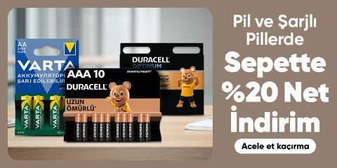 Pil ve Şarjlı Pillerde Sepette %20 net indirim