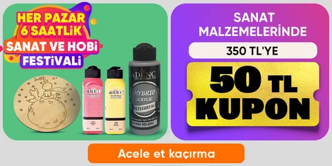 Sanat malzemelerinde  350 TL'ye 50 TL indirim kuponu
