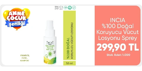INCIA %100 Doğal Koruyucu Vücut Losyonu Sprey Yenidoğan Bebek Çocuk Için Limon Okaliptus Vegan 50 ml