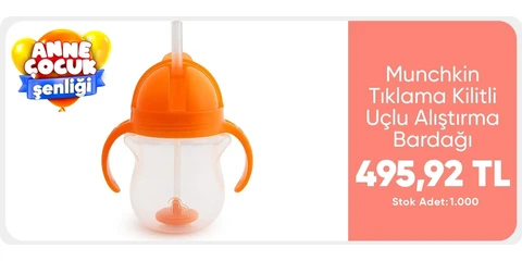 Munchkin Tıklama Kilitli Uçlu Alıştırma Bardağı, 6AY+, 207ML, Turuncu, 1 Adet