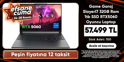 Game Garaj SlayerI7 32GB Ram 1tb SSD RTX5060 Oyuncu Laptop