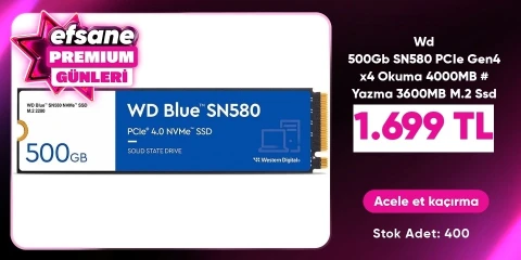 Wd 500Gb SN580 PCIe Gen4 x4 Okuma 4000MB # Yazma 3600MB M.2 Ssd