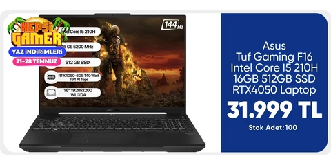 Asus Tuf Gaming F16 Intel Core I5 210H 16GB 512GB SSD RTX4050 Laptop