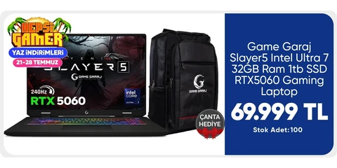 Game Garaj Slayer5  Intel Ultra 7 32GB Ram 1tb SSD RTX5060 Gaming Laptop