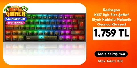 Redragon K617 Rgb Fizz Şeffaf Siyah Kablolu Mekanik Oyuncu Klavyesi