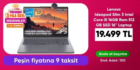 Lenovo Ideapad Slim 3 Intel Core i5 16GB Ram 512 GB SSD 16'' Laptop