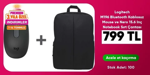 Logitech M196 Bluetooth Kablosuz Mouse ve Nero 15.6 Inç Notebook Sırt Çantası - Siyah
