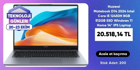Huawei Matebook D14 2024 Intel Core i5 12450H 8GB 512GB SSD Windows 11 Home 14" IPS Tasinabilir Bilgisayar