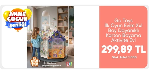 Go Toys Ilk Oyun Evim Xxl Boy Dayanıklı Karton Boyama Aktivite Evi
