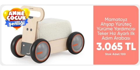 Mamatoyz Ahşap Yürüteç Yürüme Yardımcısı Teker Hız Ayarlı Ilk Adım Arabası - Driveme Soft inek - Bin Sür - Oyuncak Deposu 