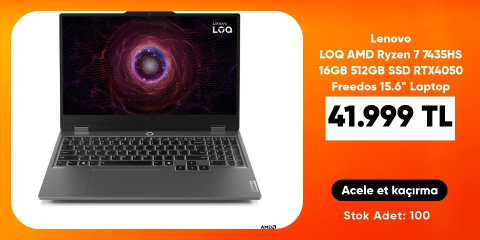Lenovo LOQ AMD Ryzen 7 7435HS 16GB 512GB SSD RTX4050 Freedos 15.6" Taşınabilir Bilgisayar 83JC006BTR