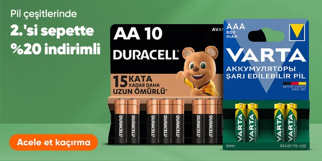 Pil,Usb Pil ve Şarj Edilebilir Pillerde 2. Ürüne Sepette %20 İndirim!