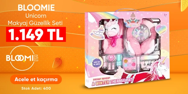 Bloomie Kış Temalı Peluş Kulaklıklı ve Atkılı Unicorn Makyaj Güzellik Seti Çocuk Makyaj Malzemeleri 1149 TL