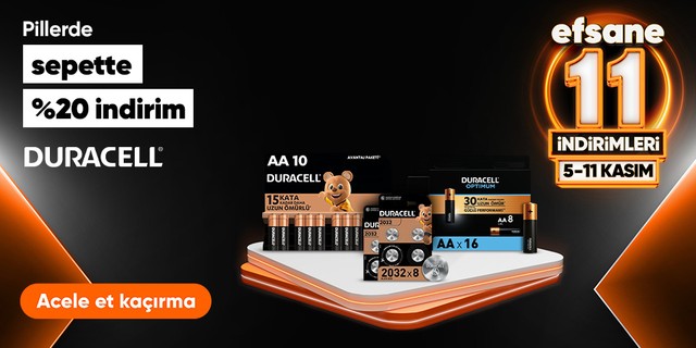 Duracell markalı ürünlerde sepette %20 indirim!