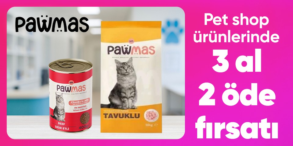 Pet shop ürünlerinde  3 al 2 öde fırsatı