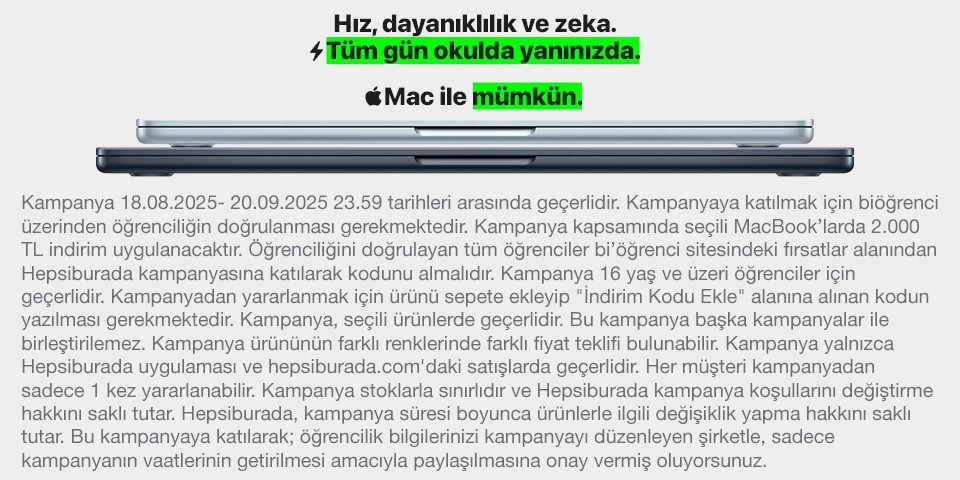 MacBook’larda Öğrencilere Özel 2000 TL İndirim