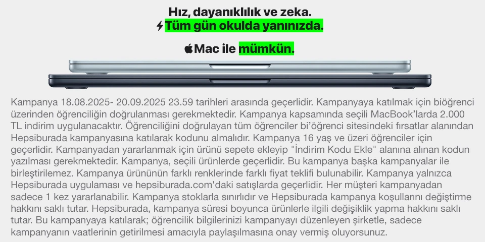 MacBook’larda Öğrencilere Özel 2000 TL İndirim