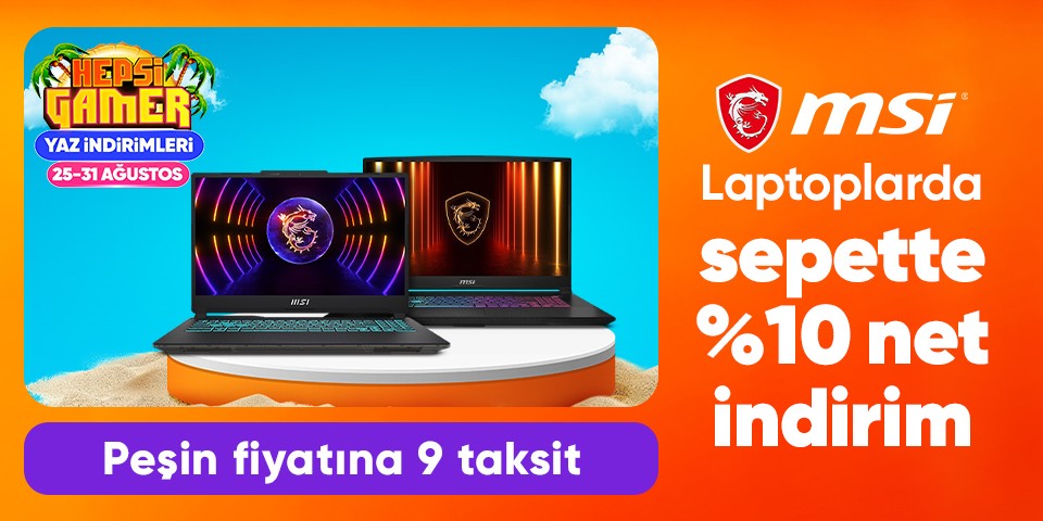 MSI Laptoplarda Sepette %10 Net İndirim