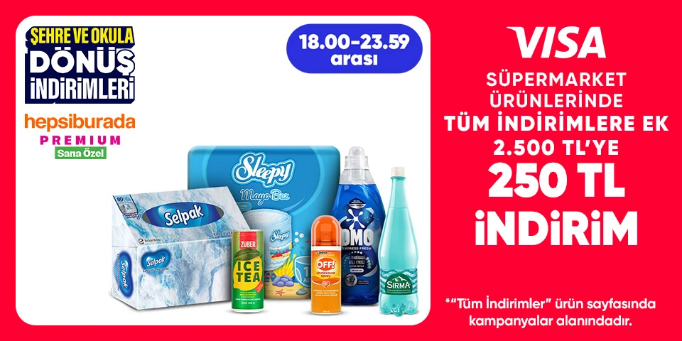 Süpermarket ürünlerinde  tüm indirimlere ek 2.500 TL'ye 250 TL indirim