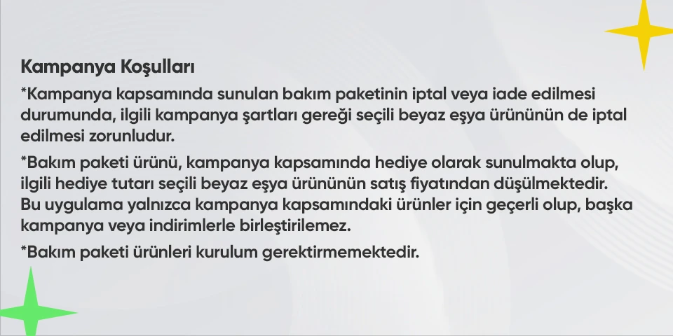 Seçili klima alımında  sepette 1 Yıl Bakım Paketi hediye
