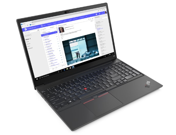 Siyah Lenovo ThinkPad E15 Gen 2'nin sağdan dörtte üçü görünümü 