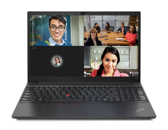 Siyah Lenovo ThinkPad E15 Gen 2'nin klavyenin gösterildiği önden görünümü