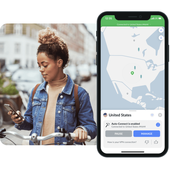woman with phone using vpn