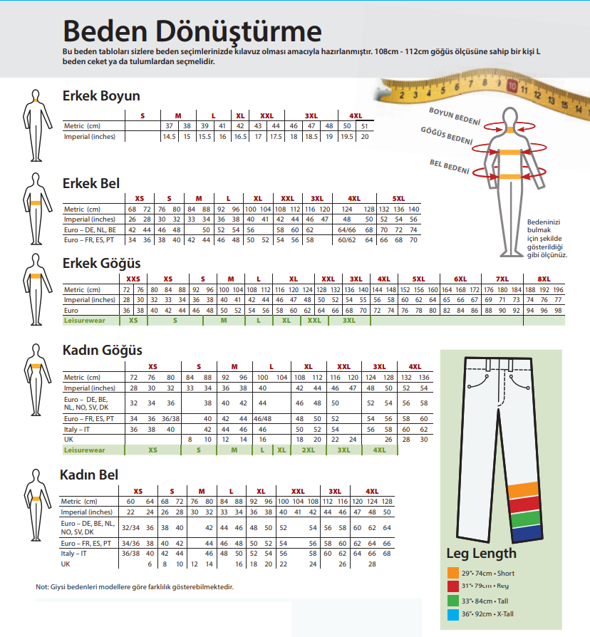 portwest beden ölçü tablosu