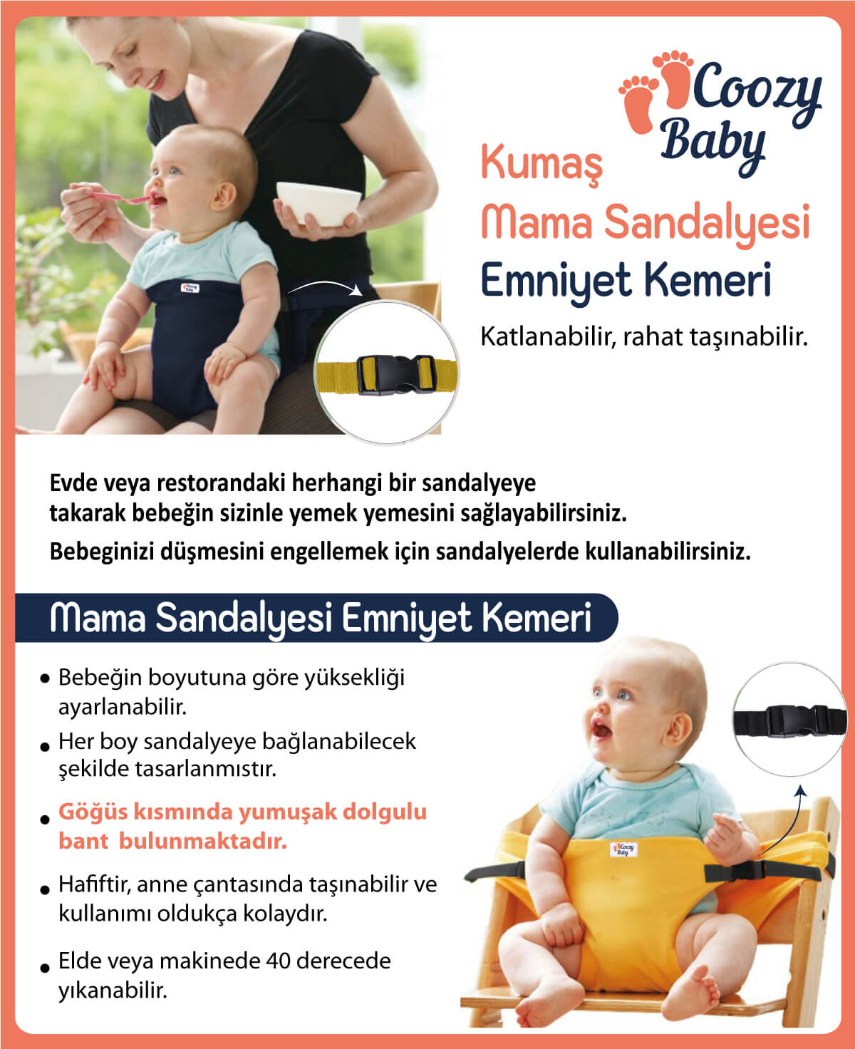 Kumaş Mama Sandalyesi ve Mama Sandalyesi Emniyet Kemeri bebek sandalye kemeri
