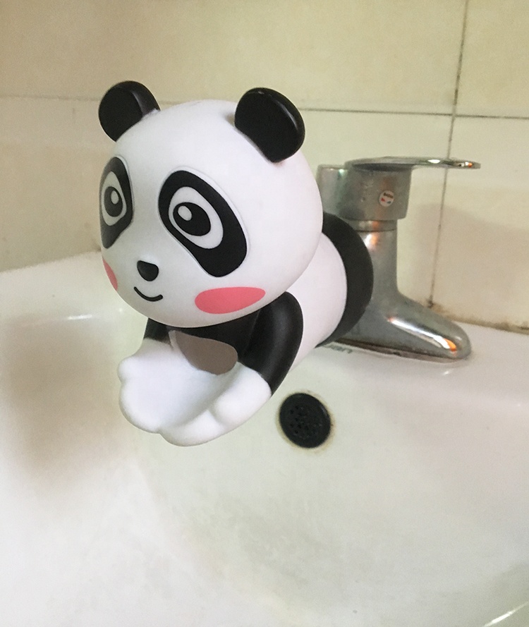 Karikatür Panda kafa musluk genişletici lavabo banyo musluğu kapağı sevimli hayvan oyuncak, musluk kapağı banyo güvenliği eğlenceli bebekler için