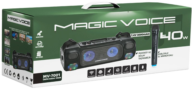 Magicvoice MV-7001 VHF El Mikrofonlu USB-SD-Bluetooth Işıklı 40 W Taşınabilir Şarjlı Seyyar Anfi fiyatı