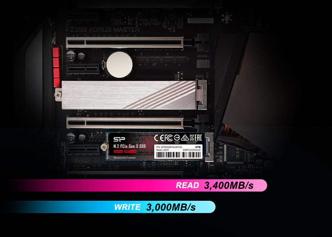 PCIe Gen3x4 UD70<br><font color='#888888' size='2%'> R/W：3400/3.000/sn </font> 3D QLC NAND: Daha Fazla Depolama, Daha Az Alan