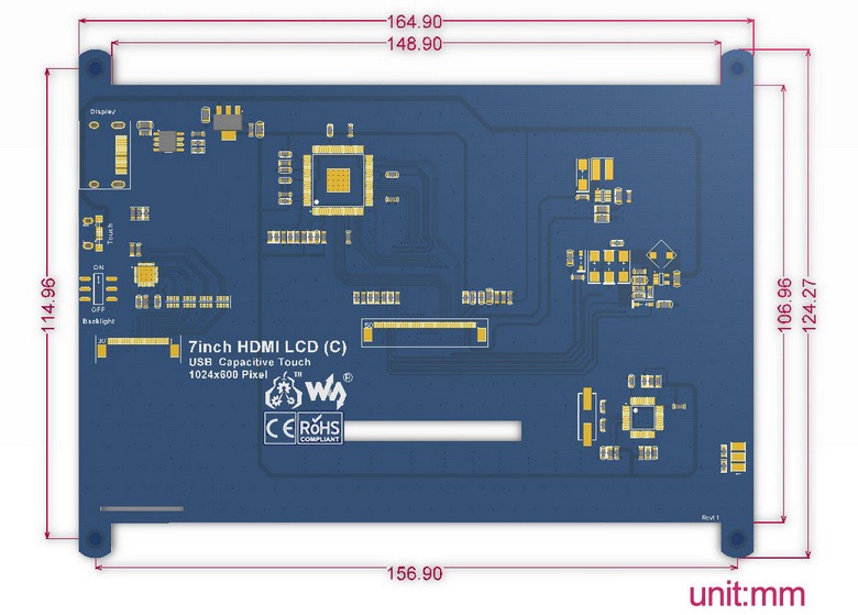 7 inç HDMI Kapasitif Ekran Boyutları