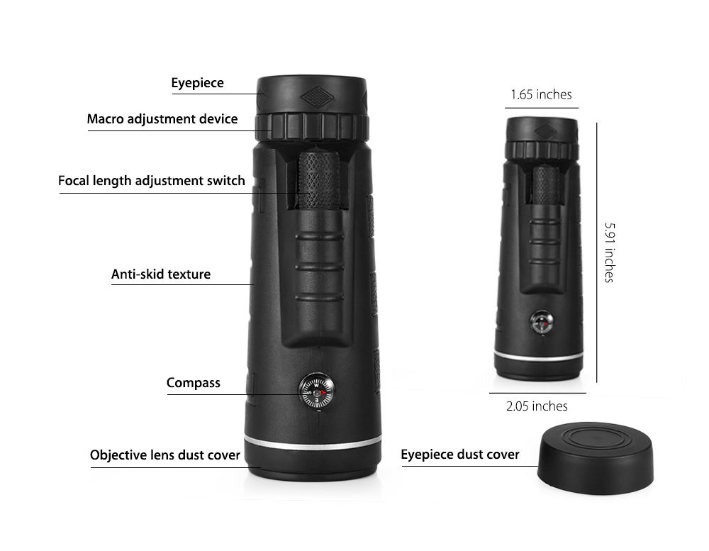 40X60 Monocular Telescope HD Prism Scope with Compass Phone Clip Tripod