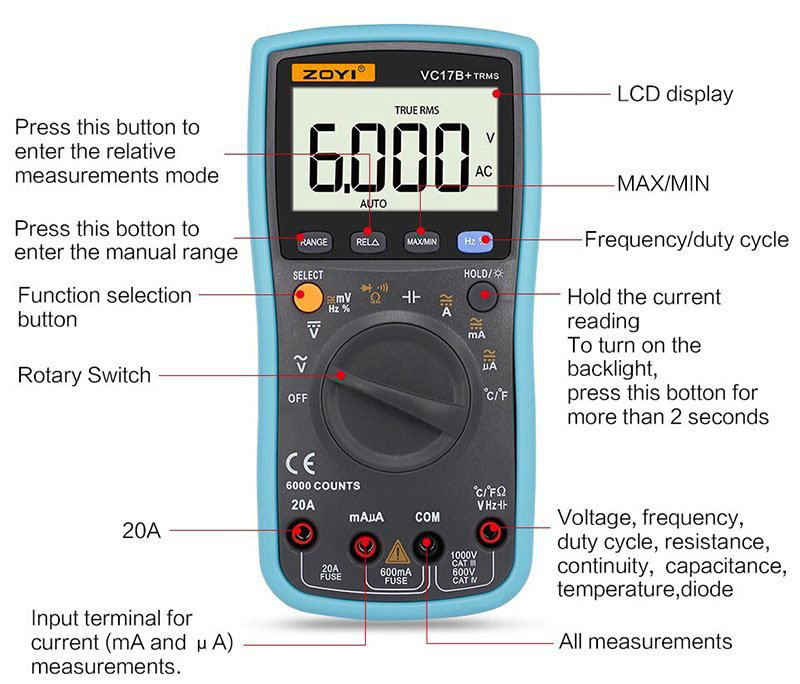 Zoyi VC-17B+ True RMS Dijital Multimetre Ölçü Aleti fiyatı