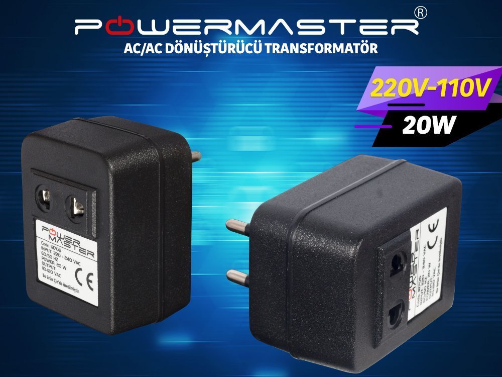 Powermaster 20Watt 220V-110V AC-AC DÃ¶nÃ¼ÅŸtÃ¼rÃ¼cÃ¼ KonvertÃ¶r