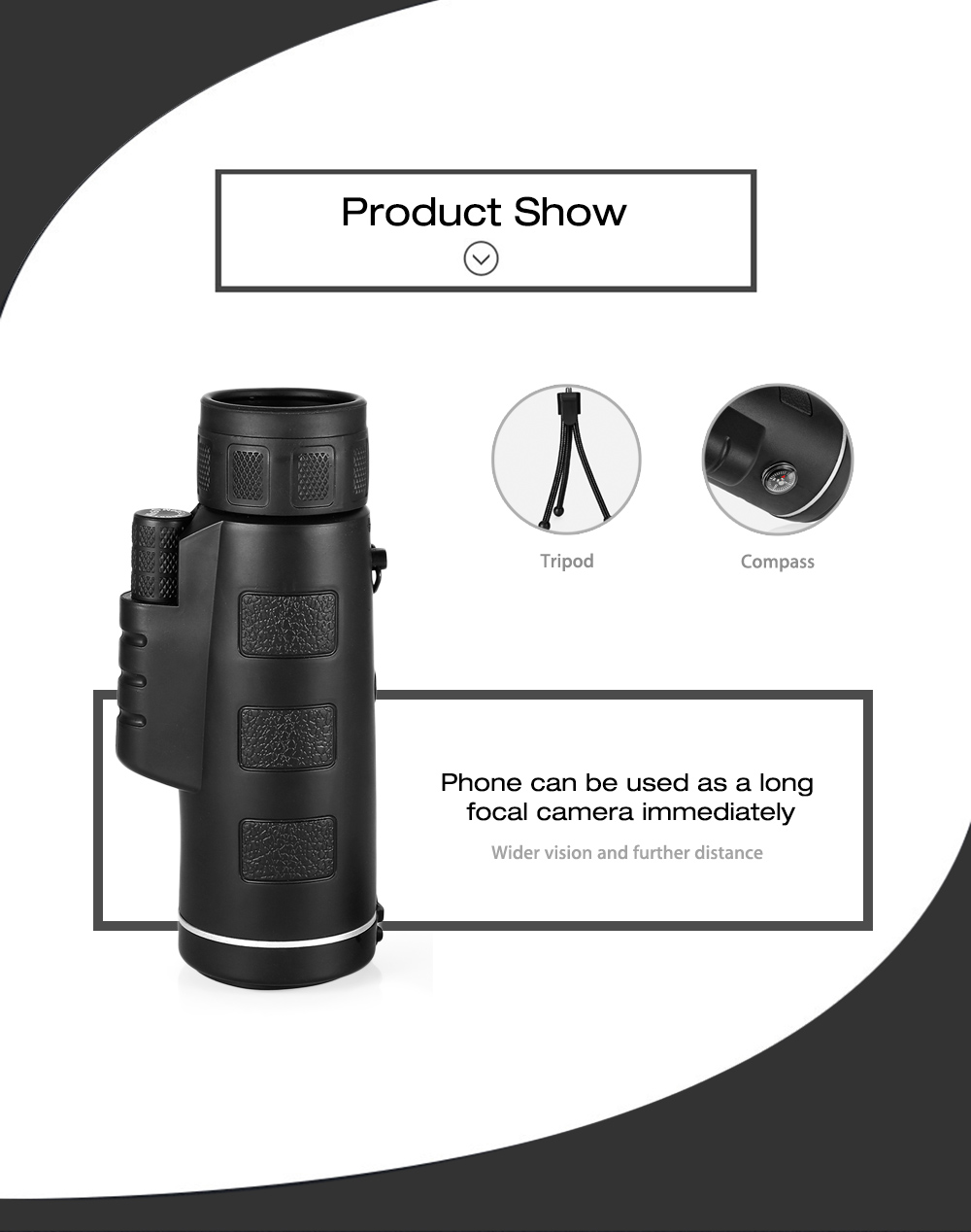 40X60 Monocular Telescope HD Prism Scope with Compass Phone Clip Tripod
