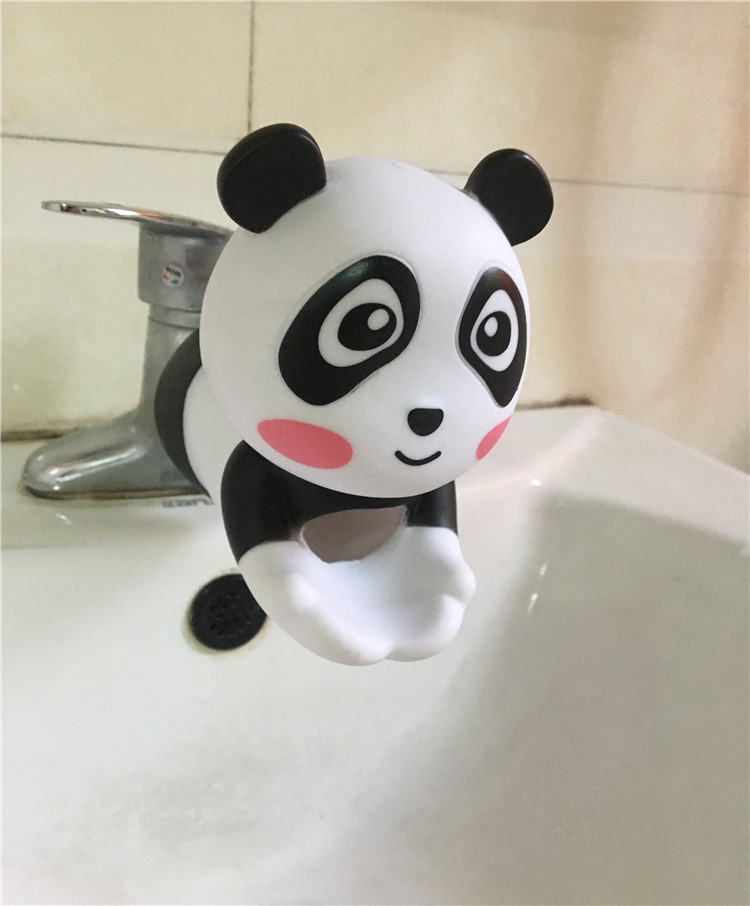 Karikatür Panda kafa musluk genişletici lavabo banyo musluğu kapağı sevimli hayvan oyuncak, musluk kapağı banyo güvenliği eğlenceli bebekler için