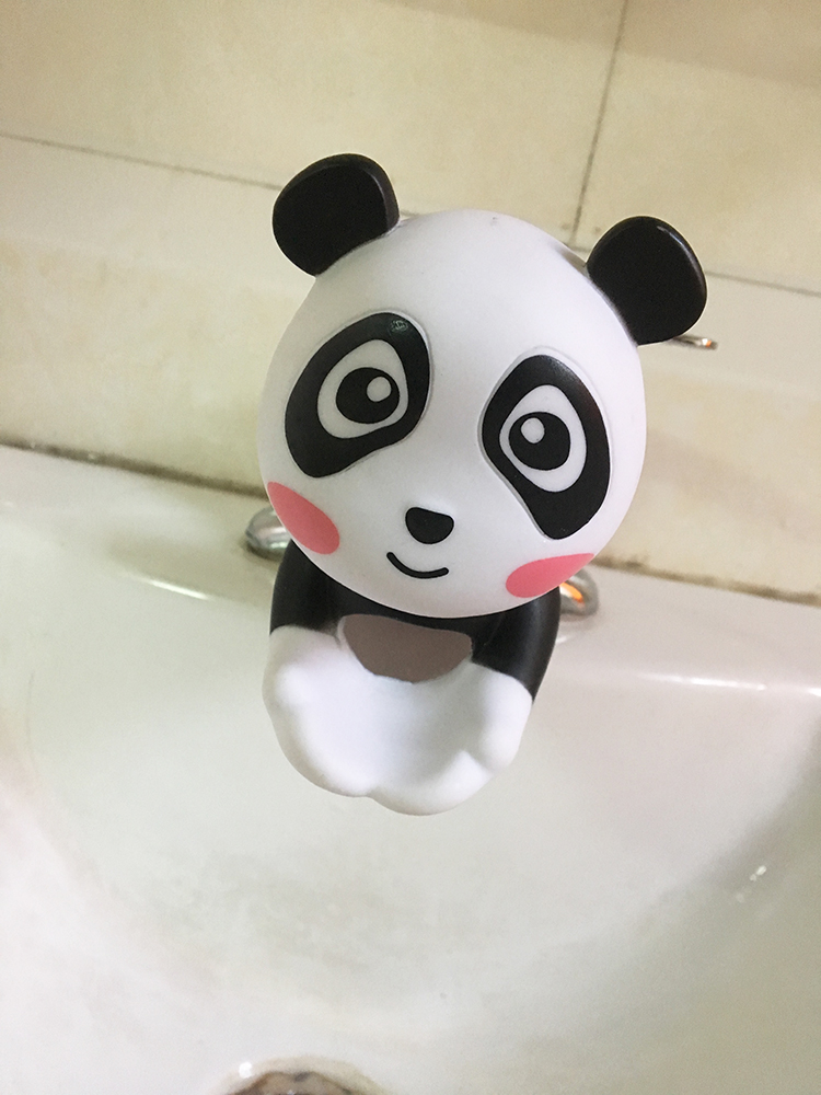 Karikatür Panda kafa musluk genişletici lavabo banyo musluğu kapağı sevimli hayvan oyuncak, musluk kapağı banyo güvenliği eğlenceli bebekler için