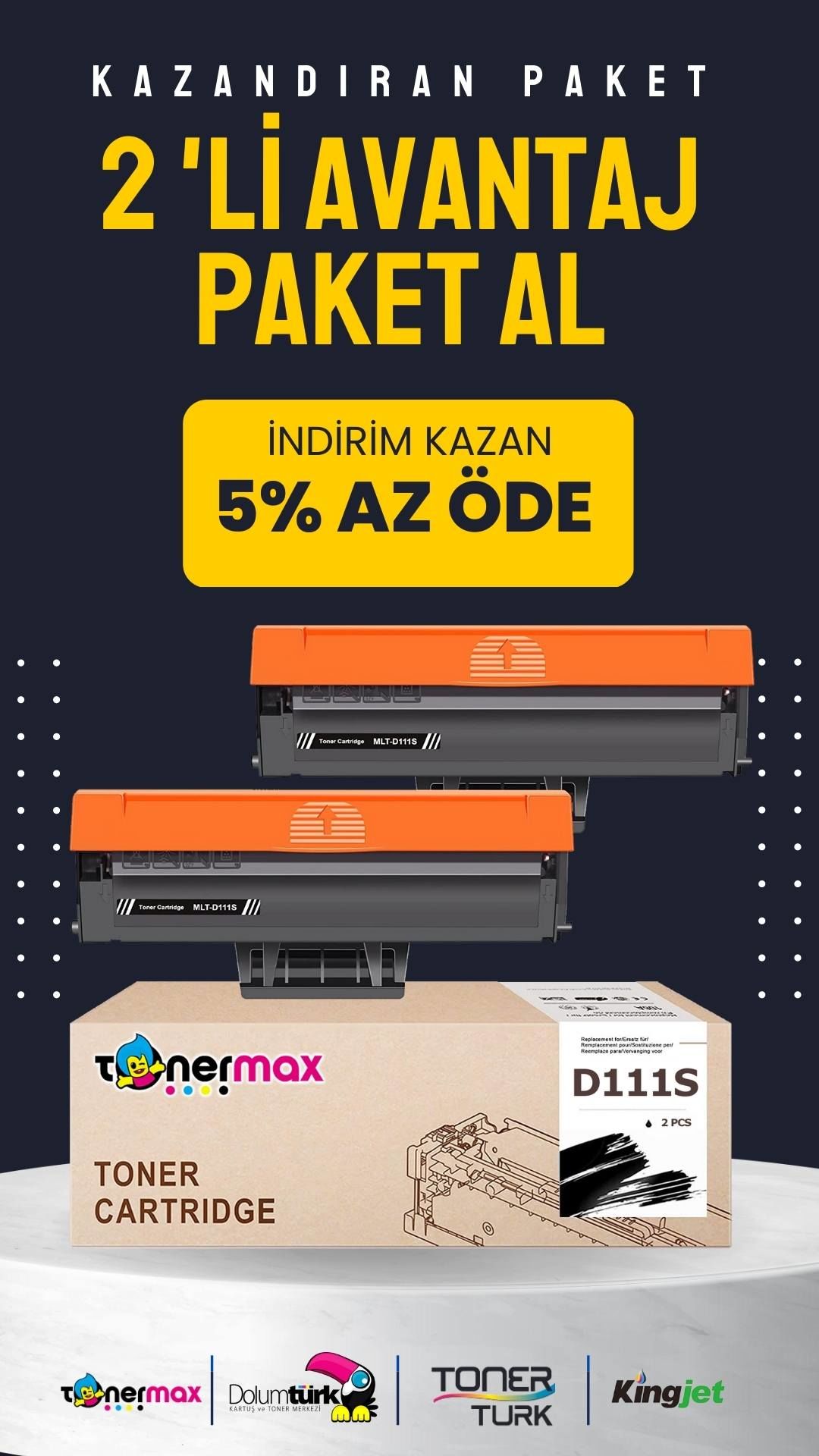 Samsung MLT-D111S Muadil Toner 2'li Paket / Xpress M2020 / M2022 / M2070
