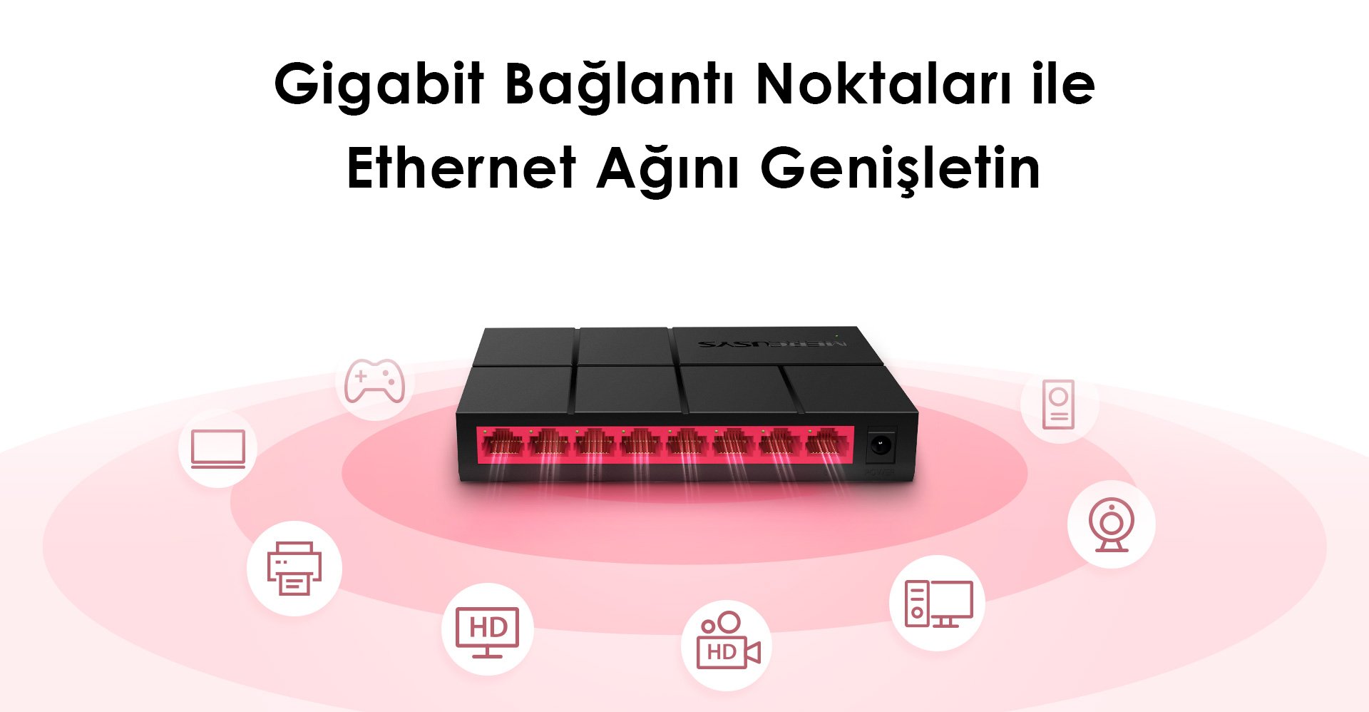 Tp-Link Mercusys MS108 Gr 10/100/1000 Mbps 8 Port Gigabit Ethernet Switch