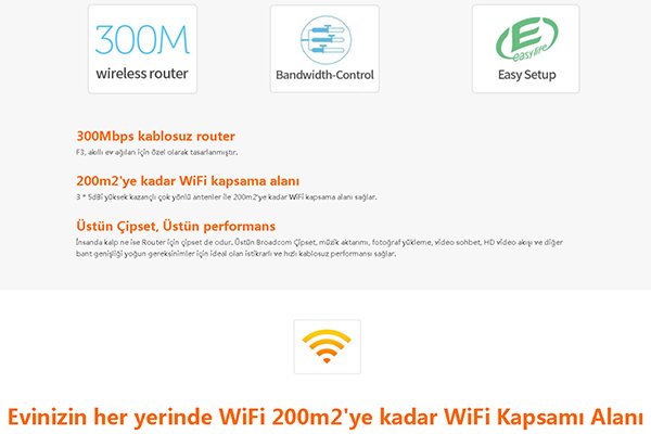 Tenda F3 4 Port 300 Mbps 3 Antenli Access Poınt Router