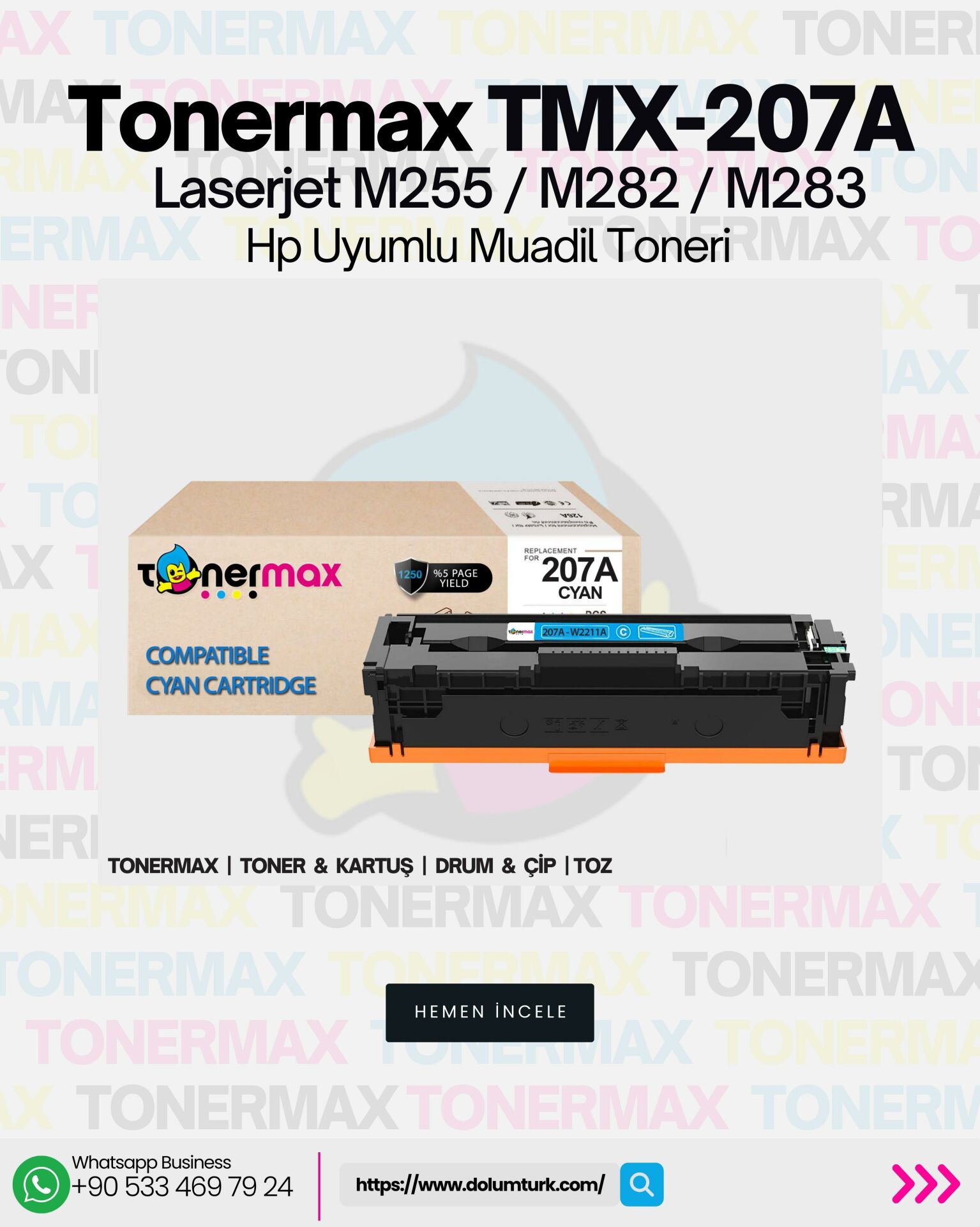 Hp 207A W2212A Muadil Toner Mavi - Çipli/ Laserjet M255 / M282 / M283