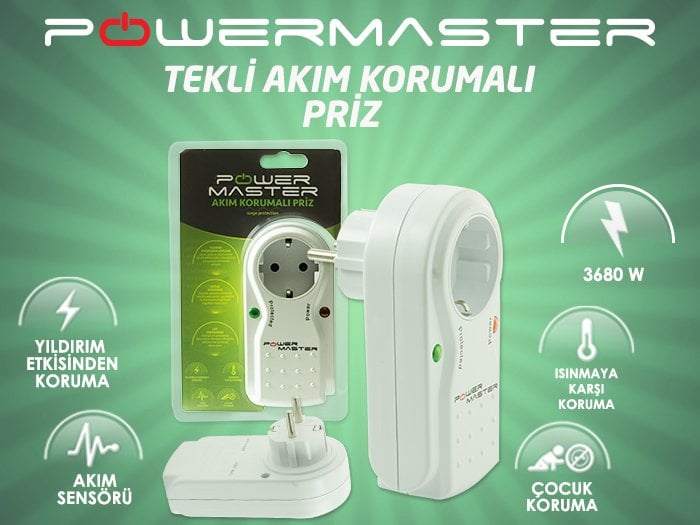 Powermaster tekli akım korumalı priz özellikleri
