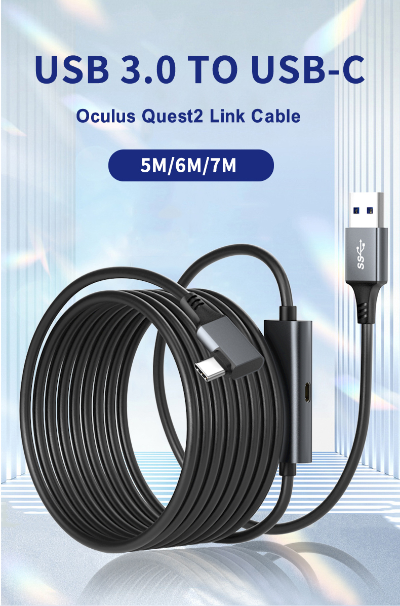 ULT-unite 5 m 6 m 7 m VR Cable USB 3.0 Type A to 90 Degree Type C VR Headset Cable for Meta Oculus Quest 2 1