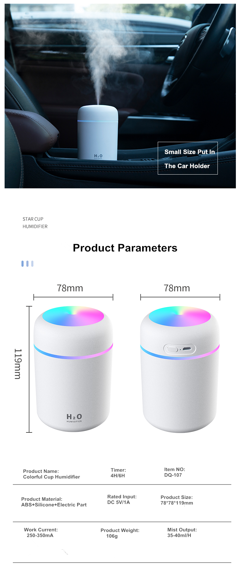 Taşınabilir 300ml nemlendirici USB ultrasonik Dazzle bardak hava difüzörü serin Mist Maker hava nemlendirici arıtma