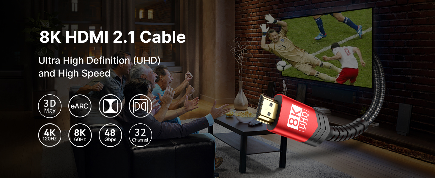 JSAUX Cable HDMI 2.1 1 metro， 48 Gbps 8K@60Hz,4K@120Hz, UHD HDR 10+, eARC,  Dolby Vision, 3D, VRR, Compatible con PS5, PS4 Pro, 8 K Gaming, TV :  : Electrónica