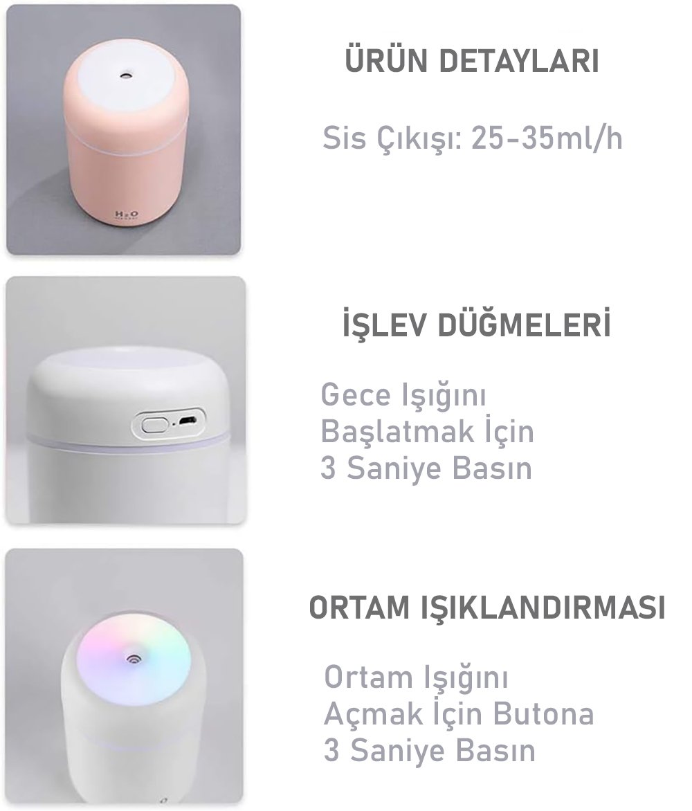 Powermaster DQ-107 H2o Usb Şarjlı Renkli Ortam Nemlendirici